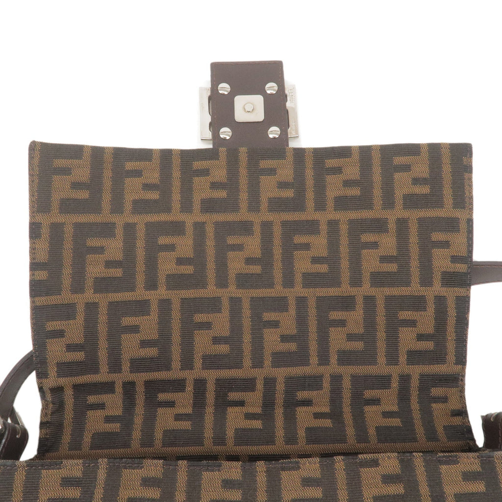 FENDI Zucca Canvas Leather Shoulder Bag Brown Black 26325