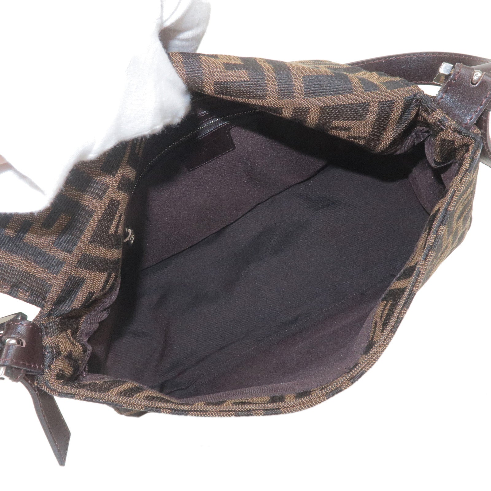 FENDI Zucca Canvas Leather Shoulder Bag Brown Black 26325