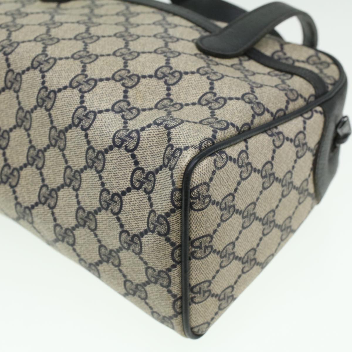 GUCCI Sherry Line GG Canvas Hand Bag PVC Leather Navy Red 36723