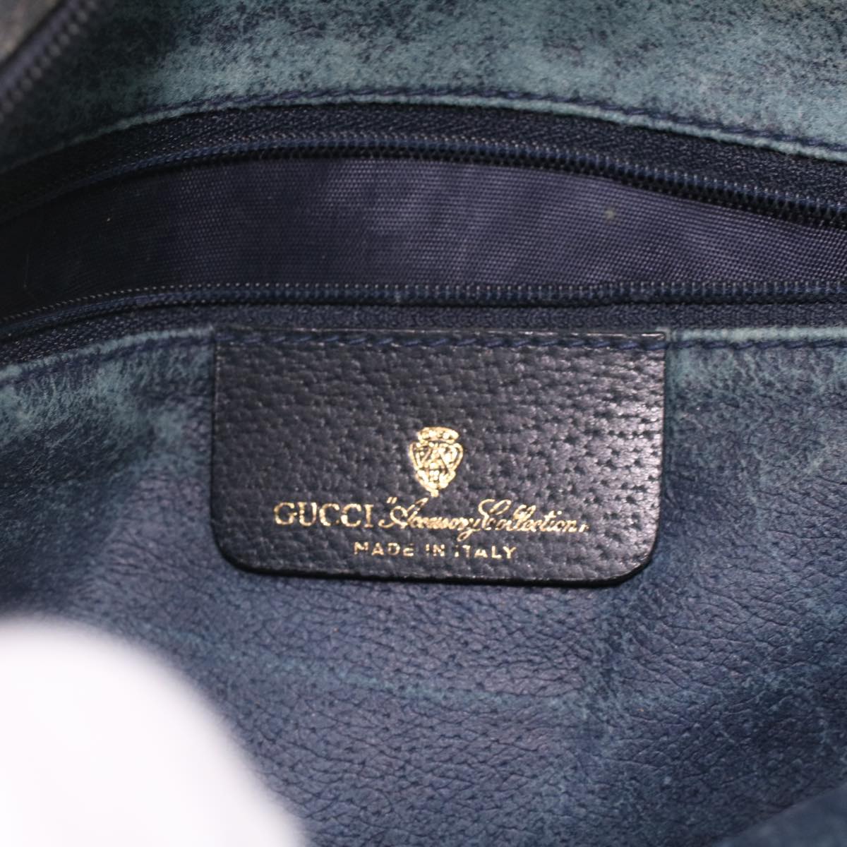 GUCCI Sherry Line GG Canvas Hand Bag PVC Leather Navy Red 36723