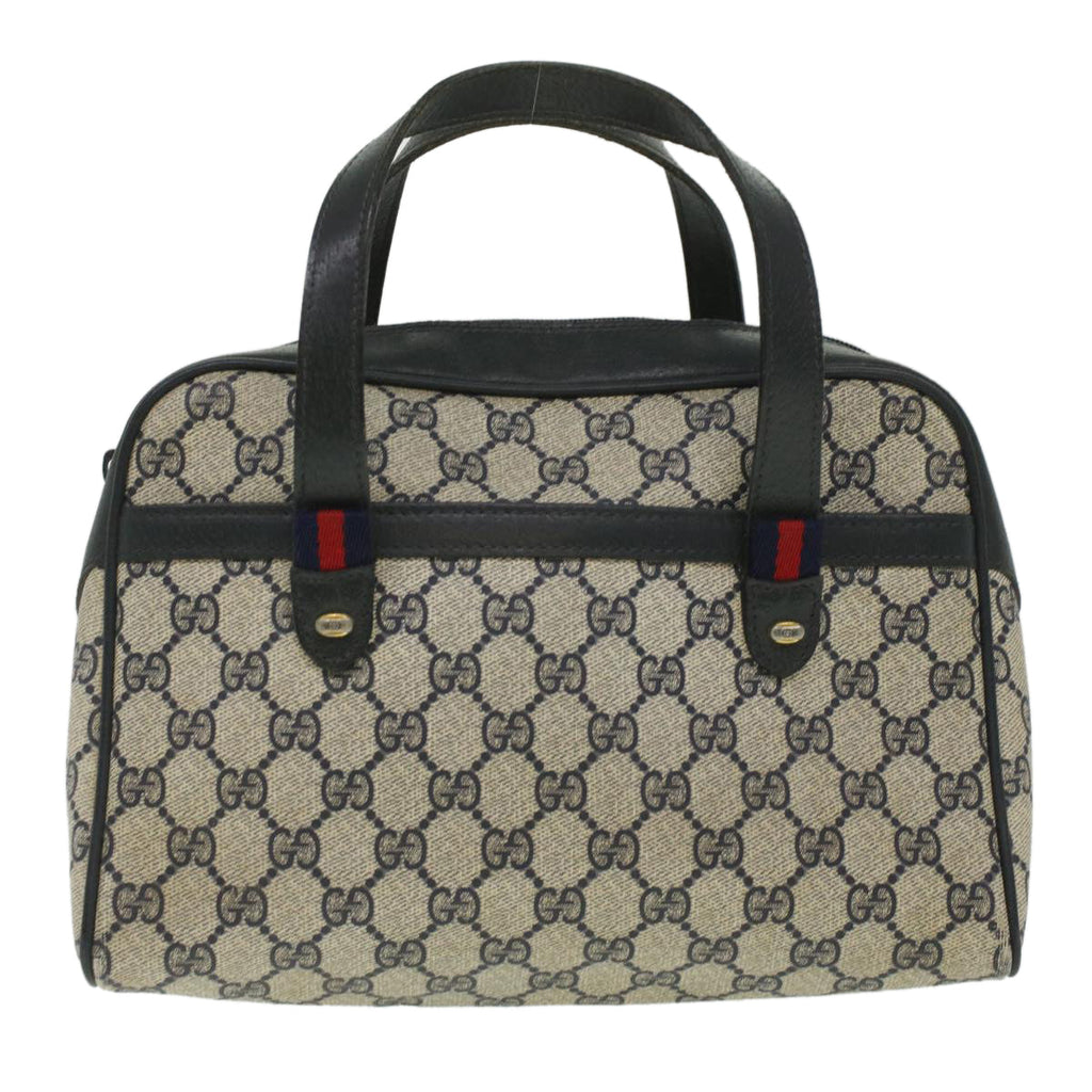 GUCCI Sherry Line GG Canvas Hand Bag PVC Leather Navy Red 36723