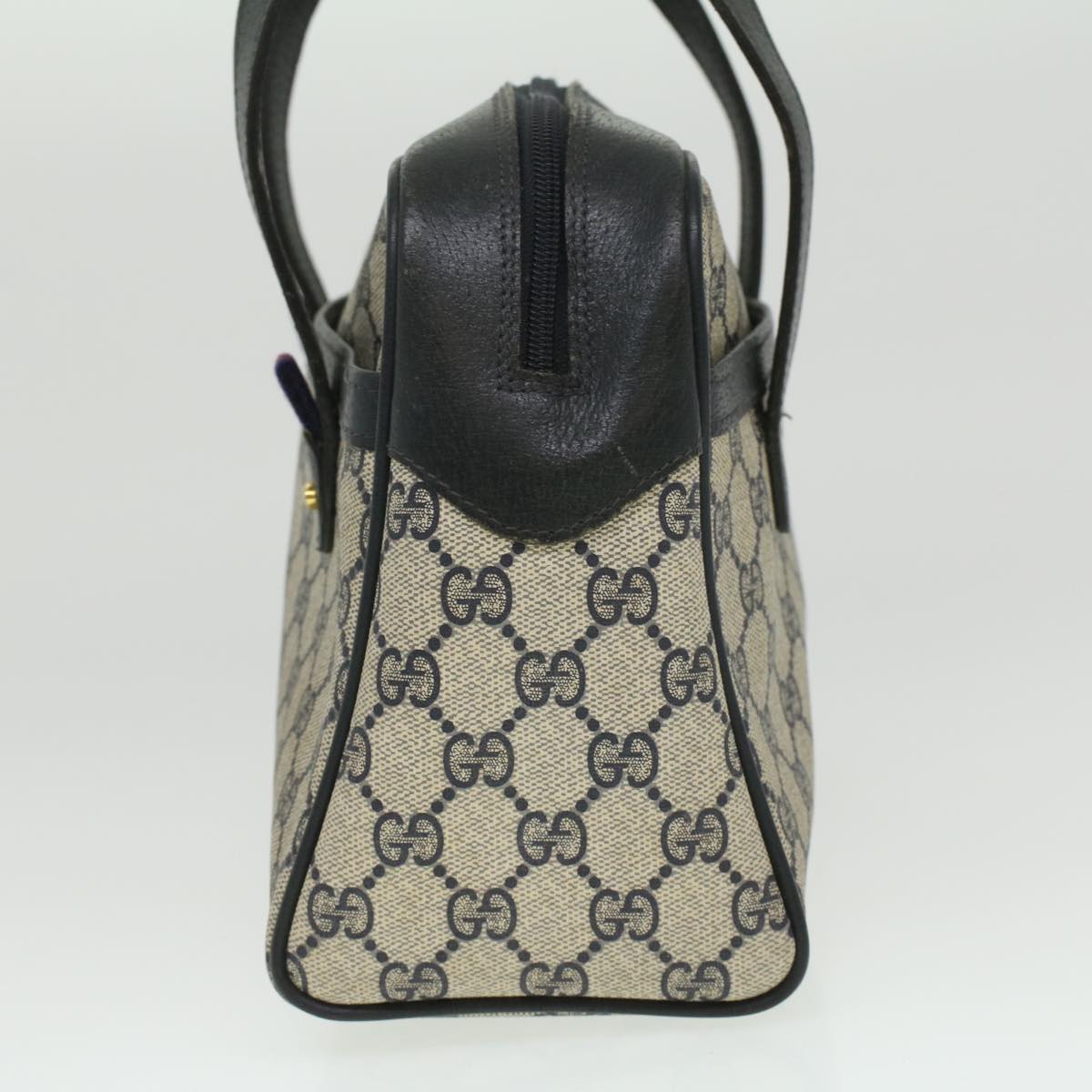 GUCCI Sherry Line GG Canvas Hand Bag PVC Leather Navy Red 36723