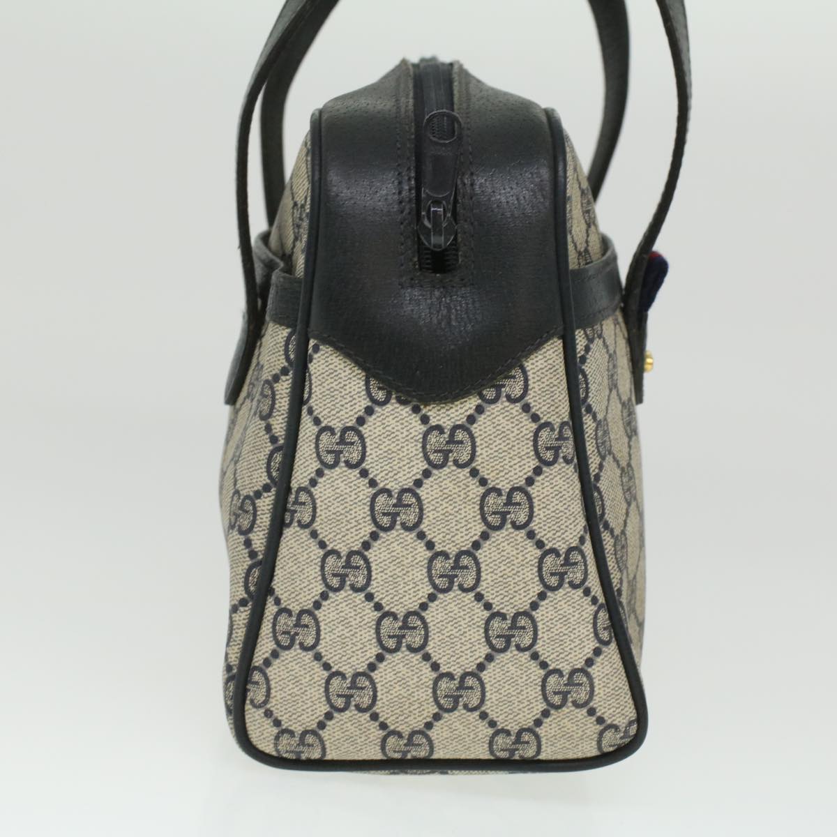 GUCCI Sherry Line GG Canvas Hand Bag PVC Leather Navy Red 36723
