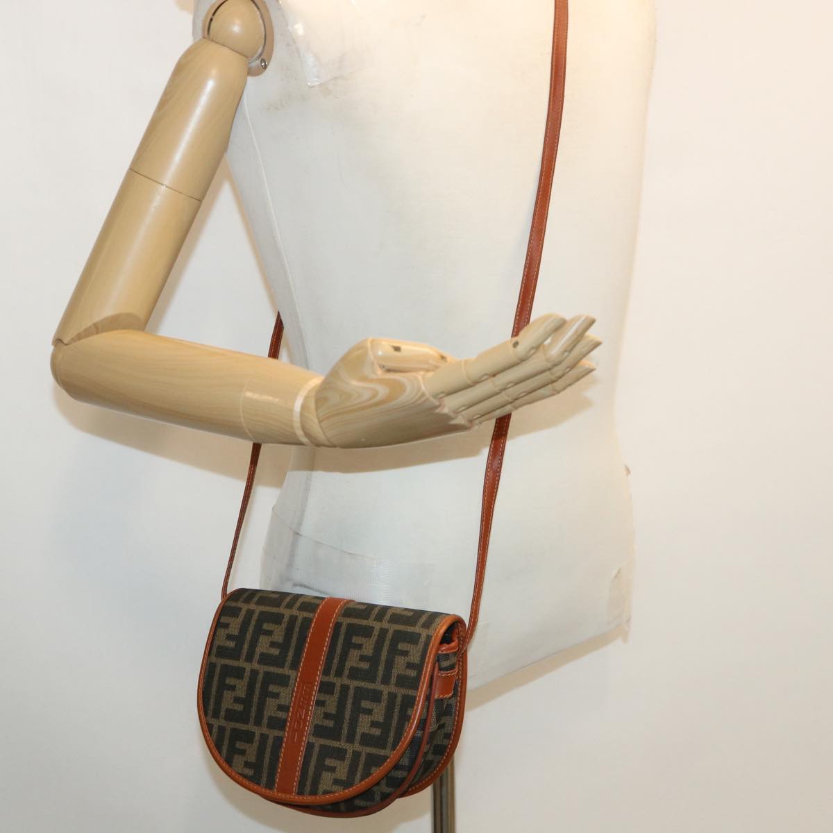 FENDI Zucca Canvas Shoulder Bag Beige Brown 36725