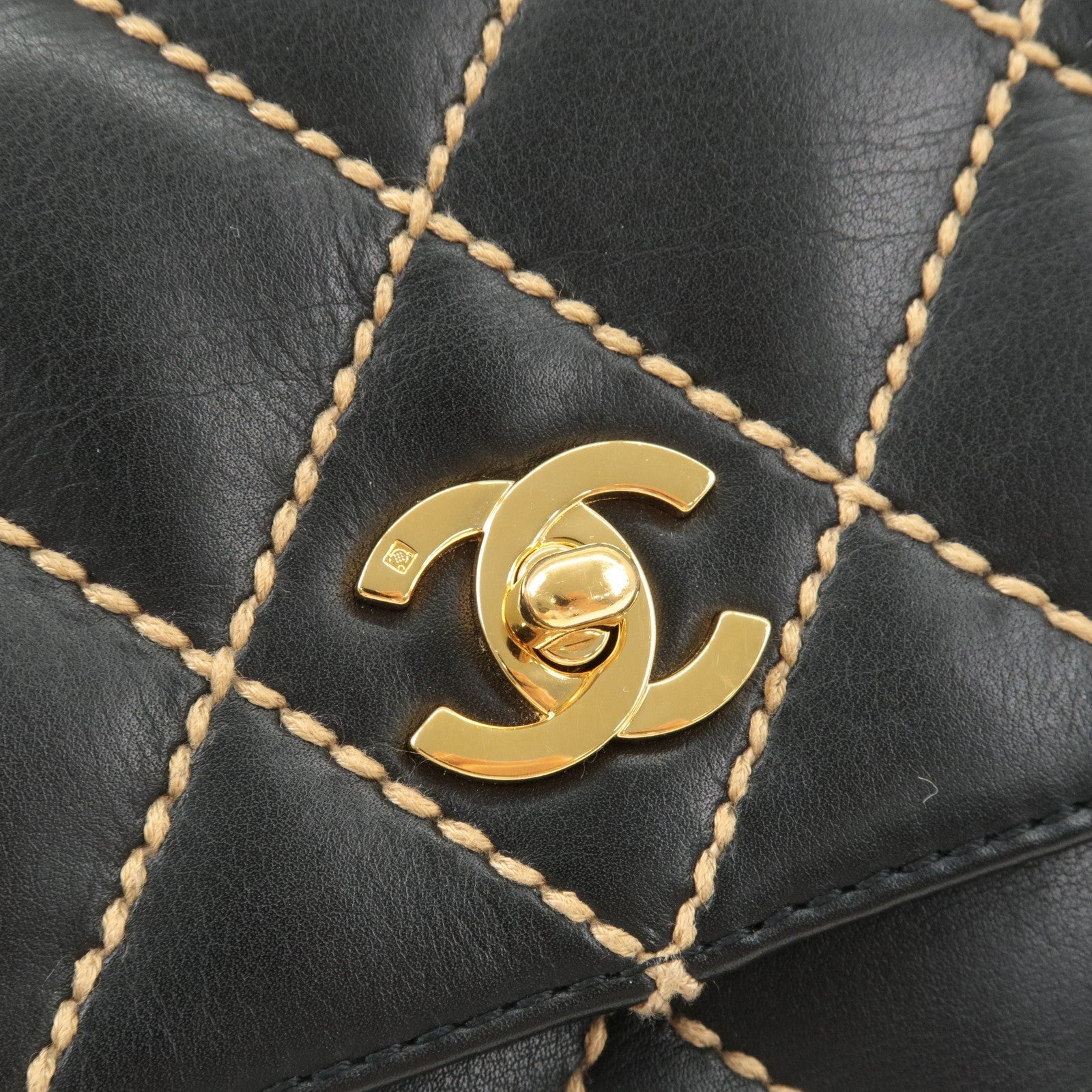 CHANEL Wild Stitch Matelasse Lamb Skin Chain Shoulder Bag A14687