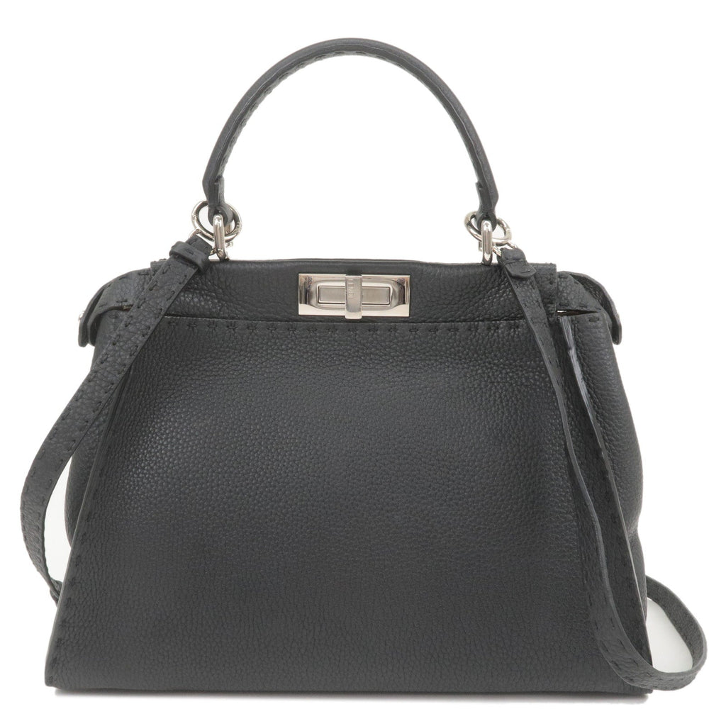 FENDI Selleria Peekaboo Regular Leather 2WAY Bag Black 8BN226