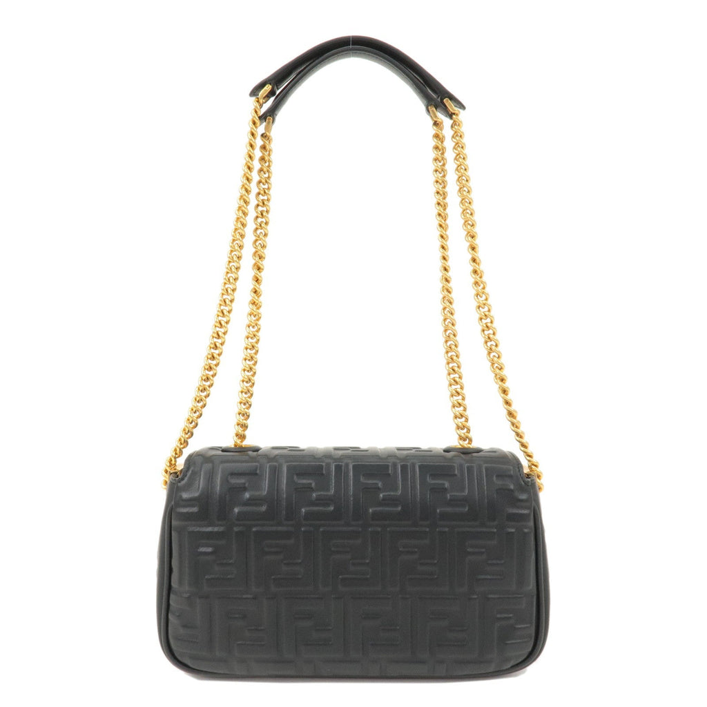 FENDI Zucca Baguette Leather 2Way Shoulder Bag Black 8BR793
