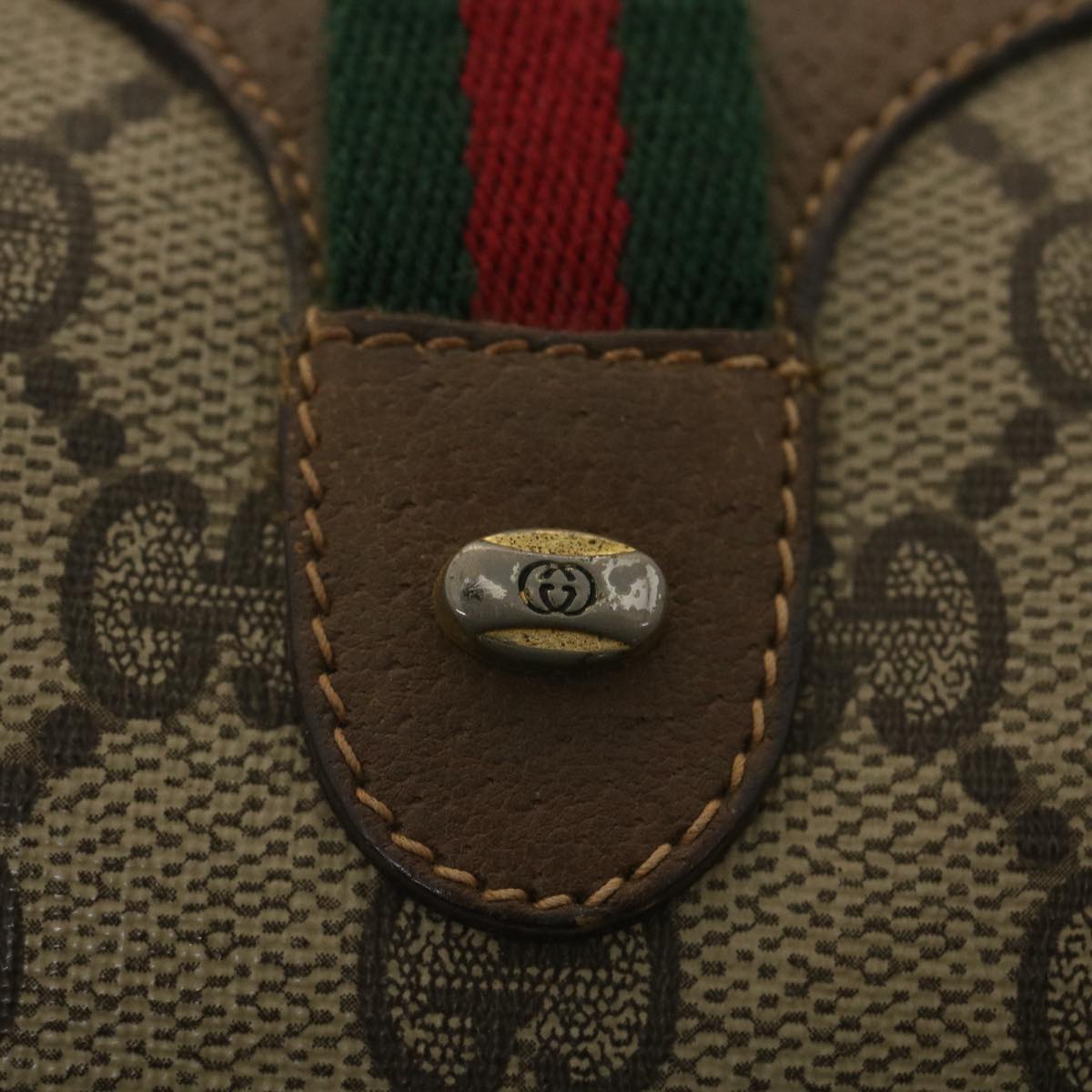 GUCCI GG Canvas Web Sherry Line Shoulder Bag Beige Red 89.02.012 36784