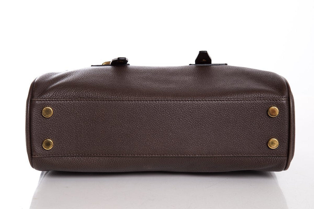 Belstaff Brown Grained Leather Dual Fold Zipper Top Handle Bag