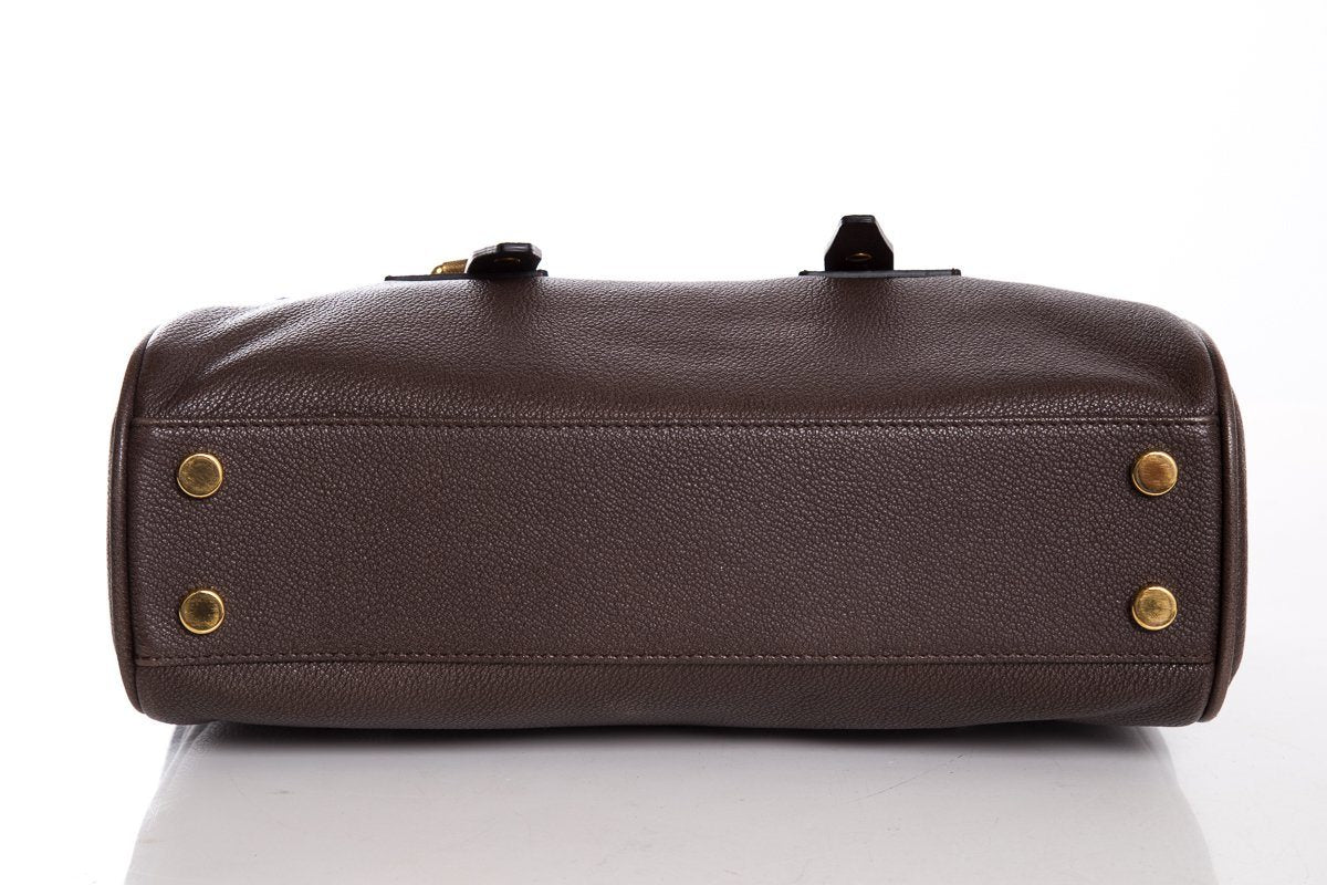 Belstaff Brown Grained Leather Dual Fold Zipper Top Handle Bag