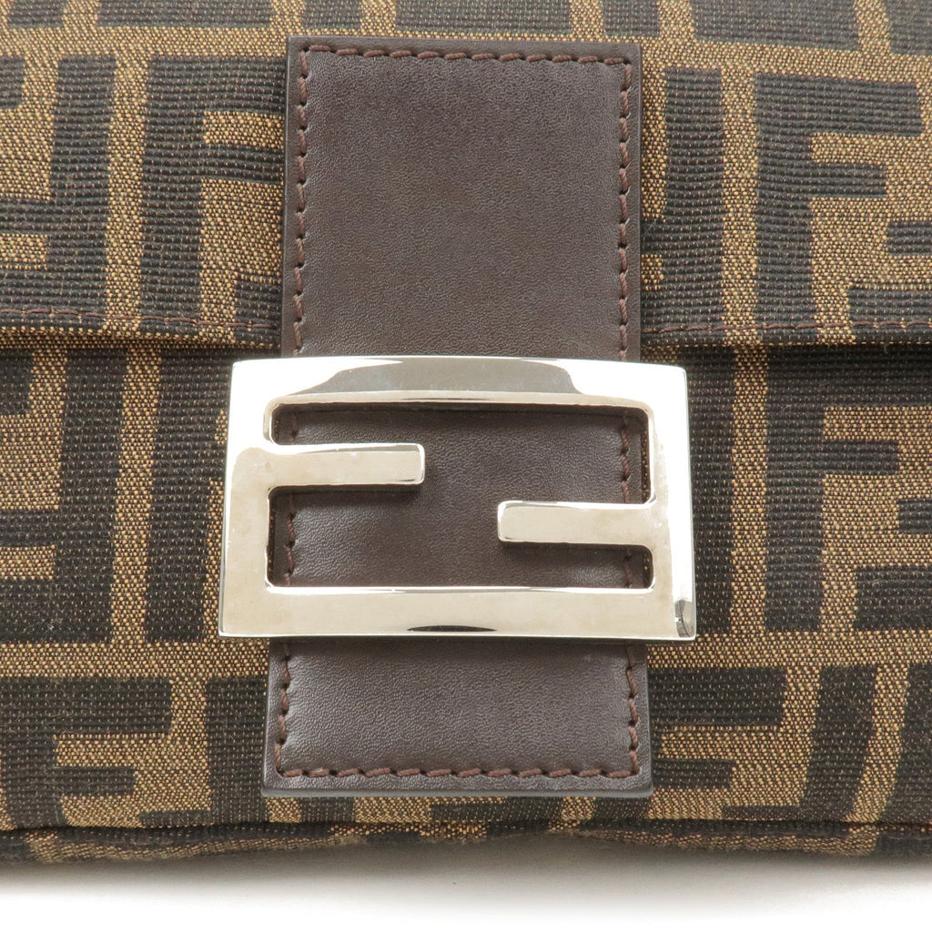 FENDI Mamma Baguette Zucca Canvas Leather Shoulder Bag Brown 26424