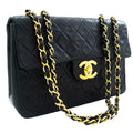 CHANEL Classic Large 13" Flap Chain Shoulder Bag Black Lambskin j71