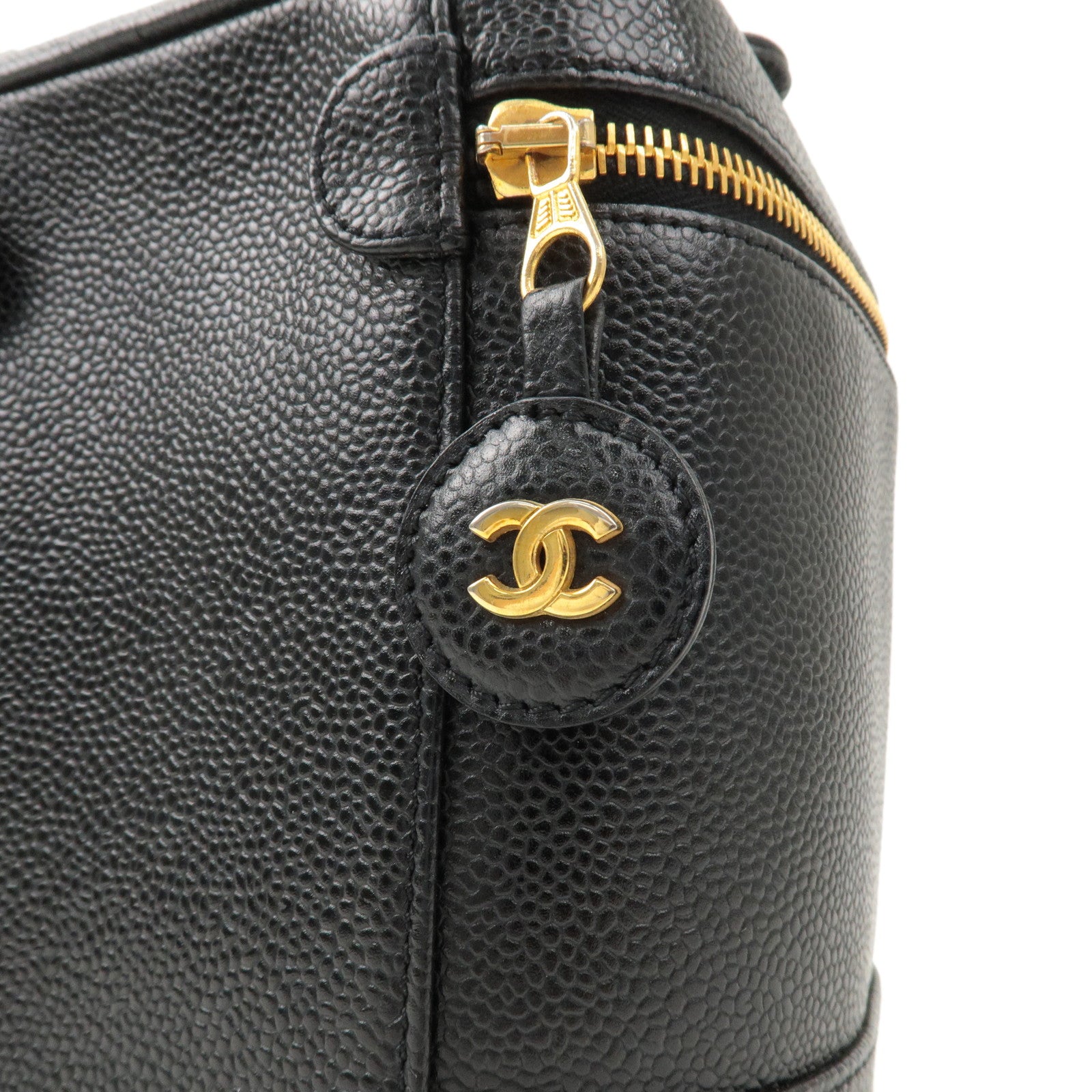 CHANEL Caviar Skin Vanity Bag Hand Bag Cosmetic Bag Black A01998