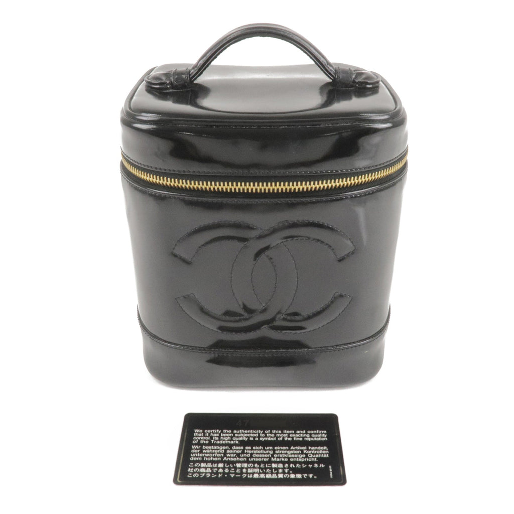 CHANEL Enamel Vanity Bag Hand Bag Cosmetic Bag Black A01998