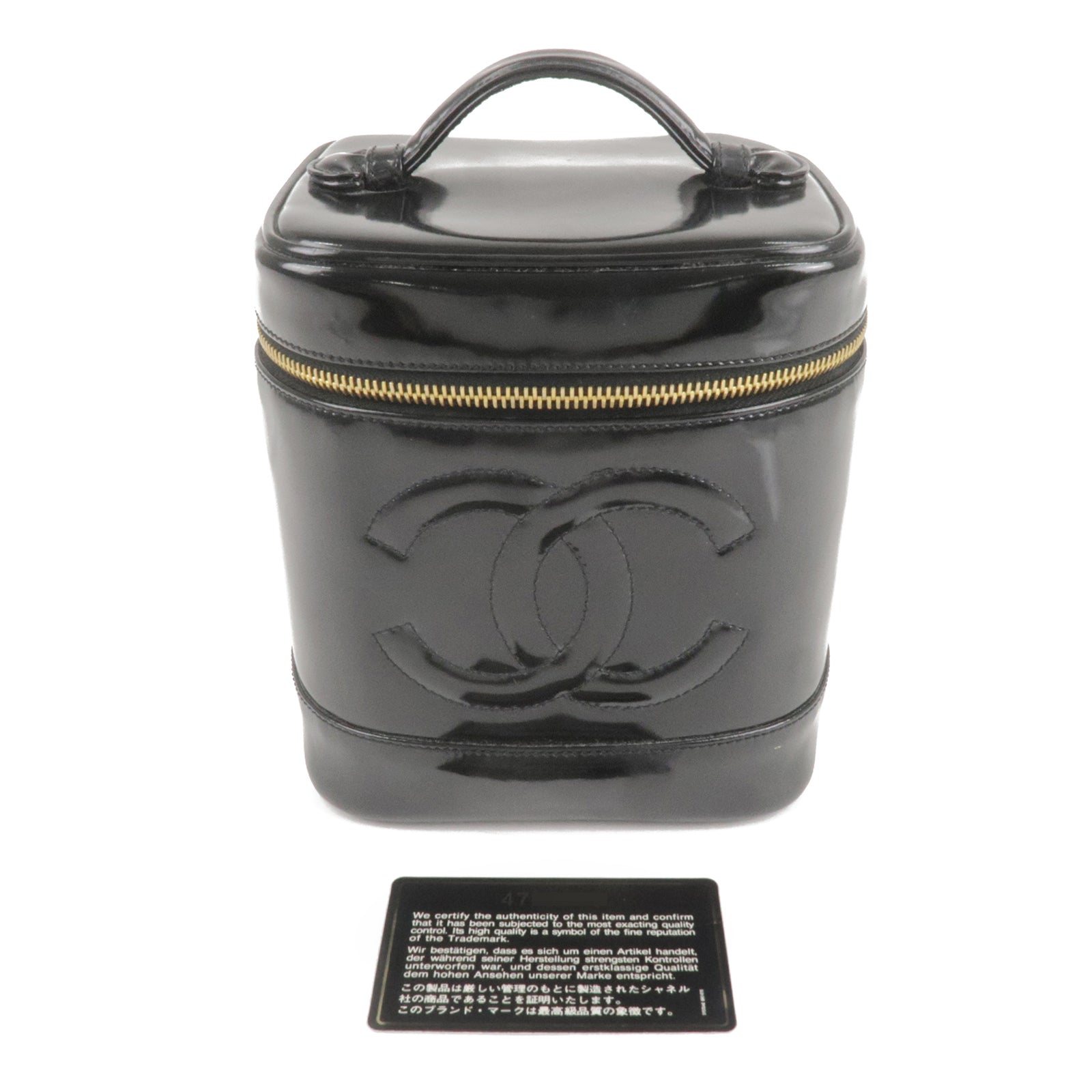 CHANEL Enamel Vanity Bag Hand Bag Cosmetic Bag Black A01998
