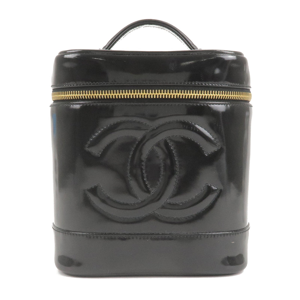 CHANEL Enamel Vanity Bag Hand Bag Cosmetic Bag Black A01998