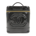 CHANEL Enamel Vanity Bag Hand Bag Cosmetic Bag Black A01998