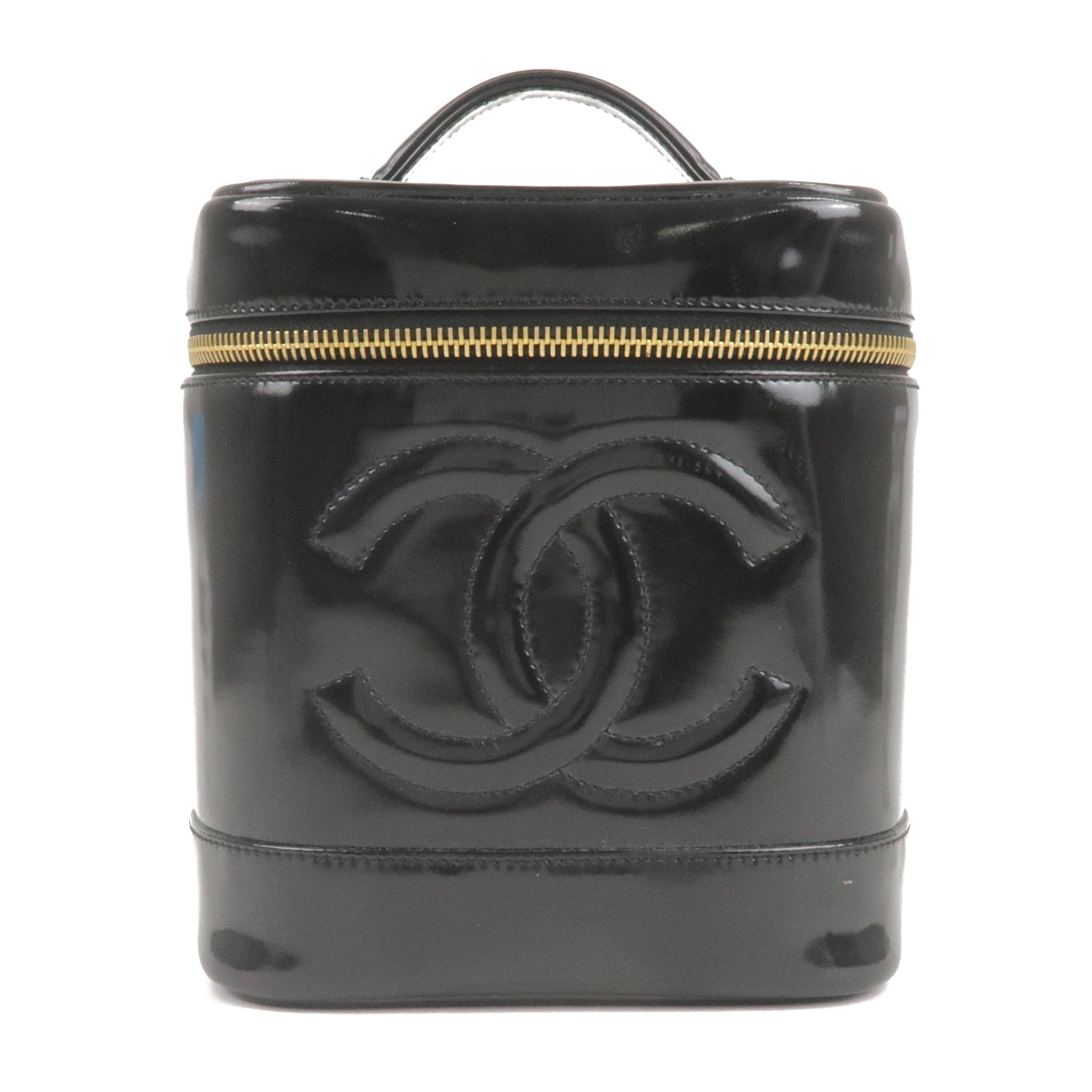 CHANEL Enamel Vanity Bag Hand Bag Cosmetic Bag Black A01998