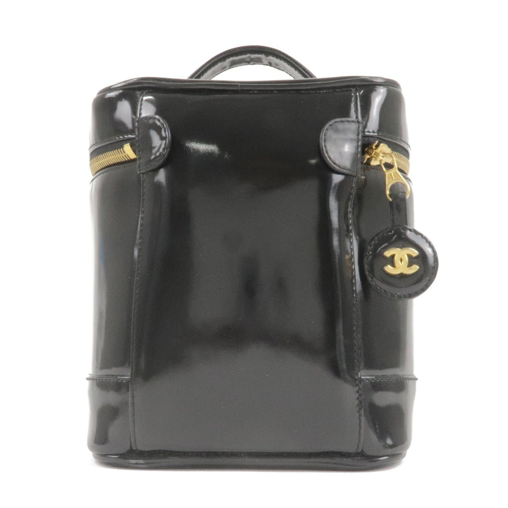 CHANEL Enamel Vanity Bag Hand Bag Cosmetic Bag Black A01998