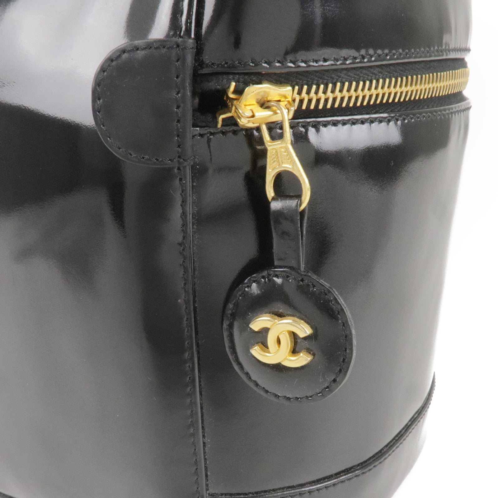 CHANEL Enamel Vanity Bag Hand Bag Cosmetic Bag Black A01998