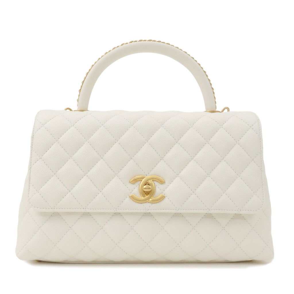 CHANEL Matelasse Caviar Skin COCO Handle 28 2Way Bag White A92991