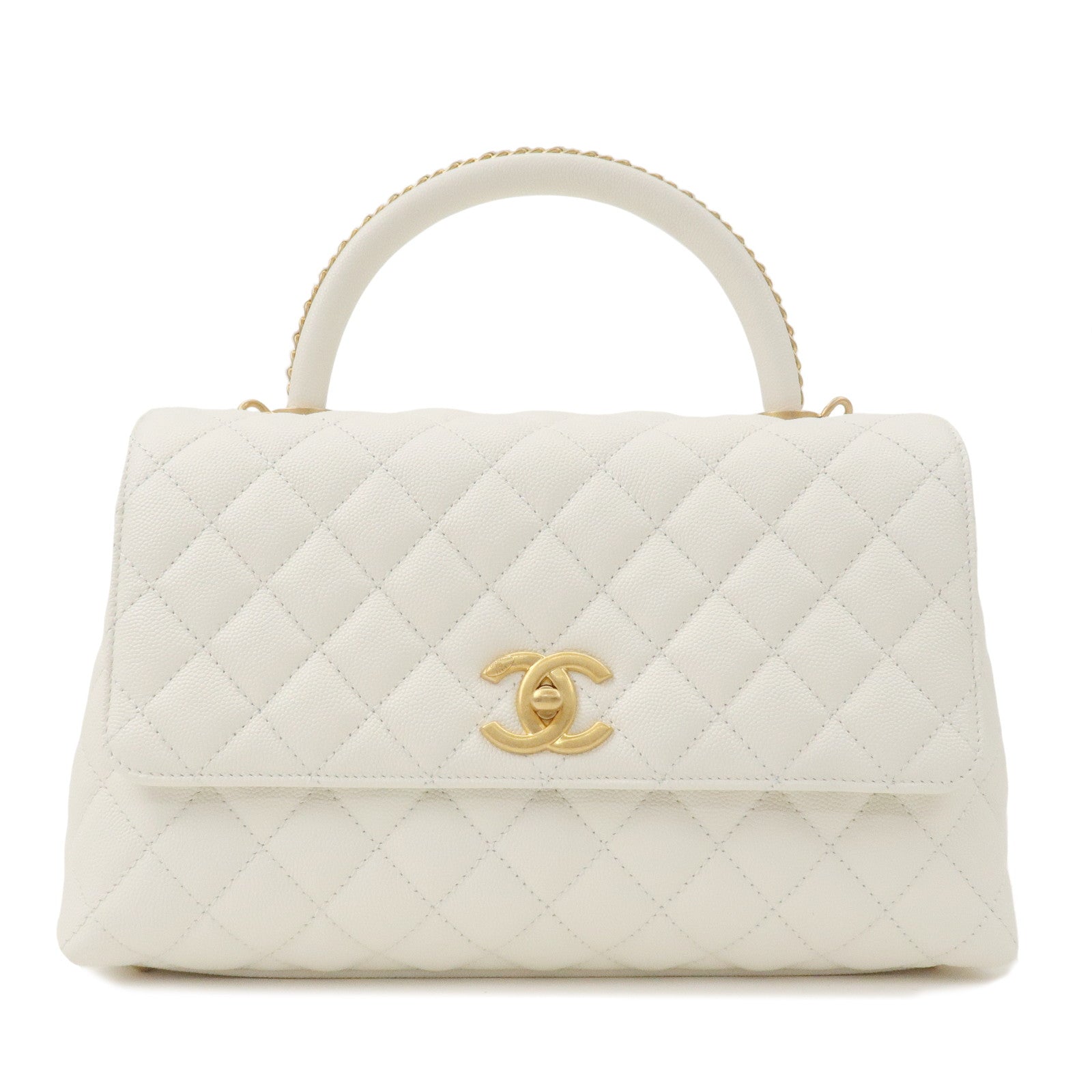 CHANEL Matelasse Caviar Skin COCO Handle 28 2Way Bag White A92991