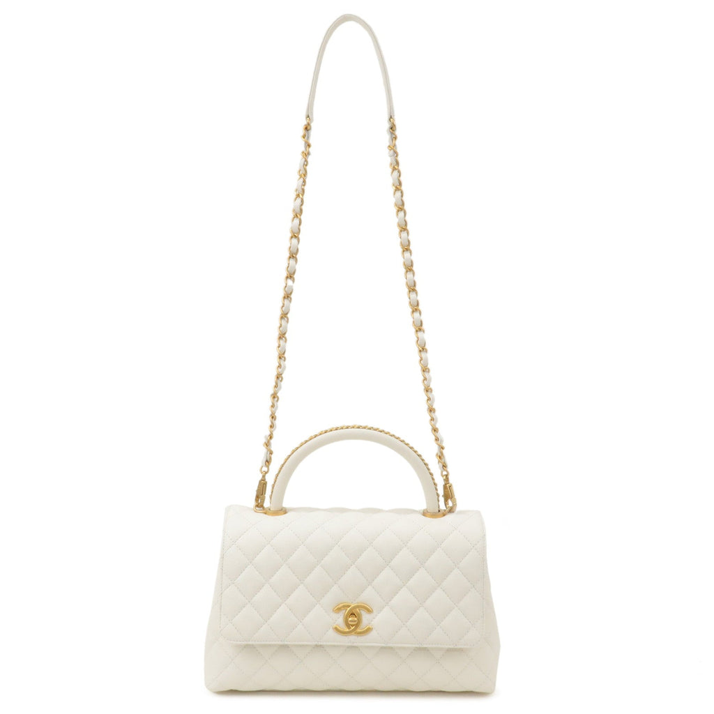 CHANEL Matelasse Caviar Skin COCO Handle 28 2Way Bag White A92991