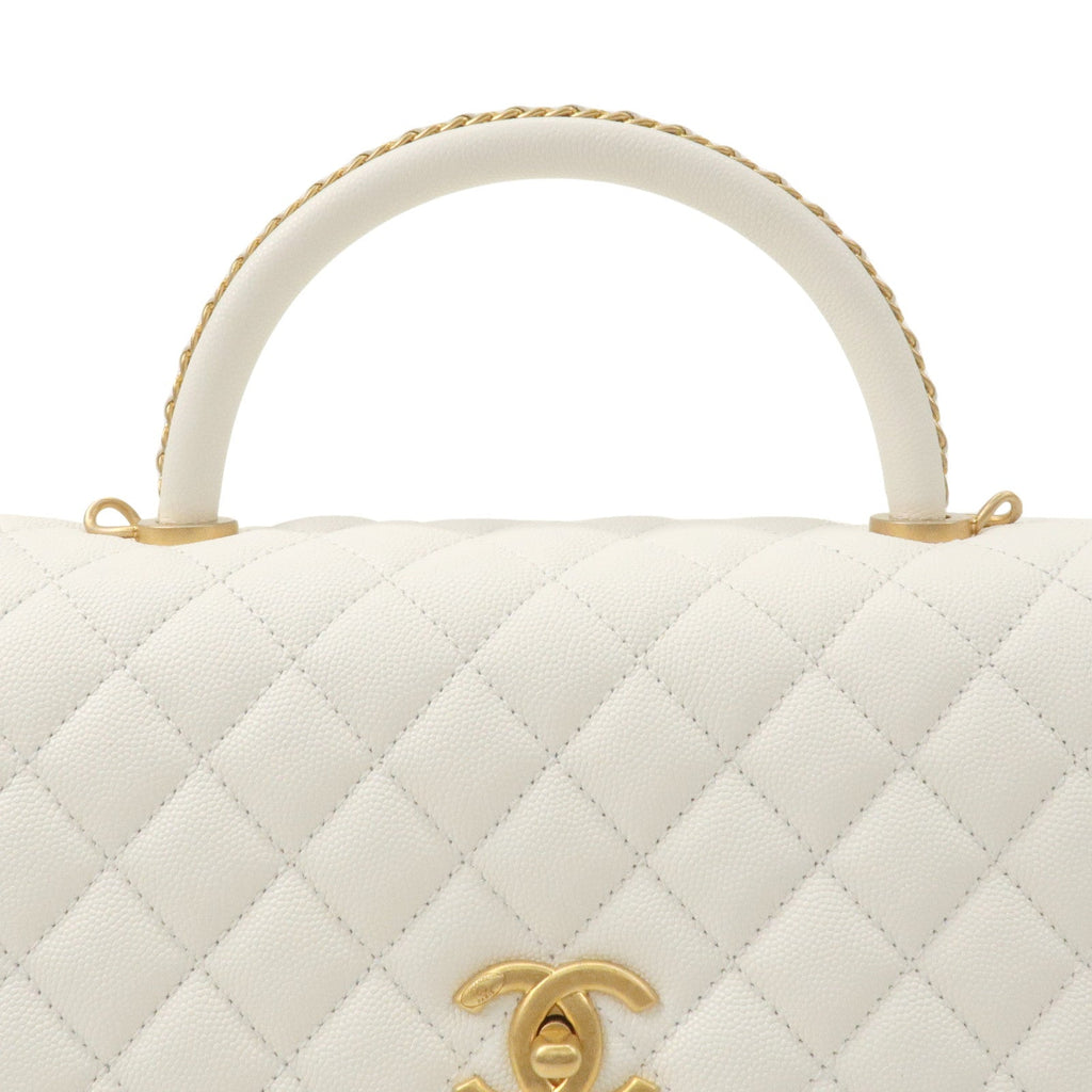 CHANEL Matelasse Caviar Skin COCO Handle 28 2Way Bag White A92991