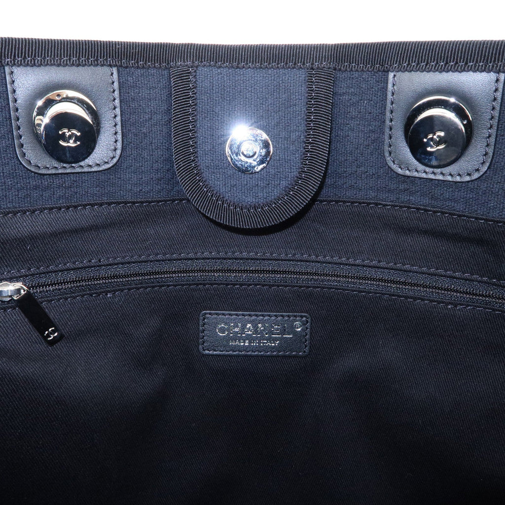 CHANEL Deauville Canvas Leather Chain Tote Bag Black A67001