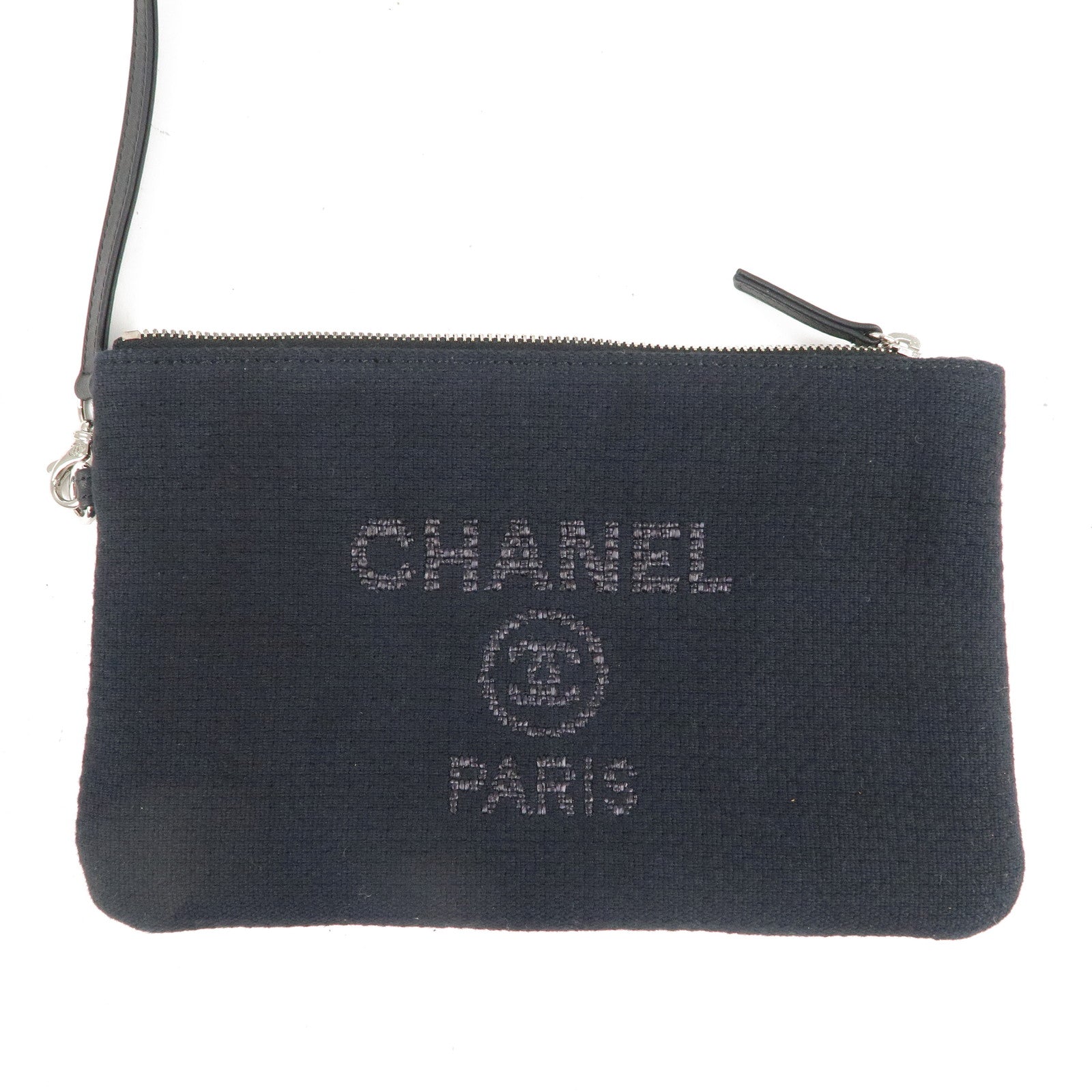 CHANEL Deauville Canvas Leather Chain Tote Bag Black A67001