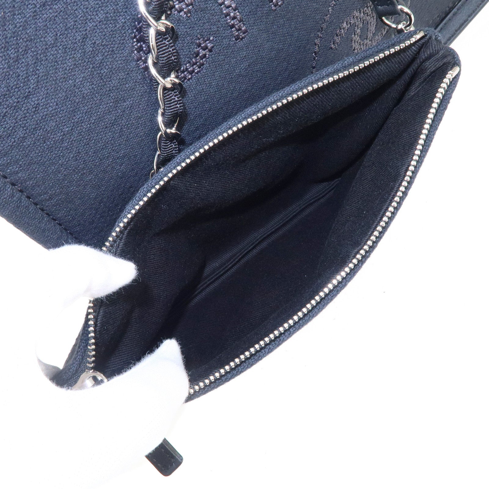 CHANEL Deauville Canvas Leather Chain Tote Bag Black A67001