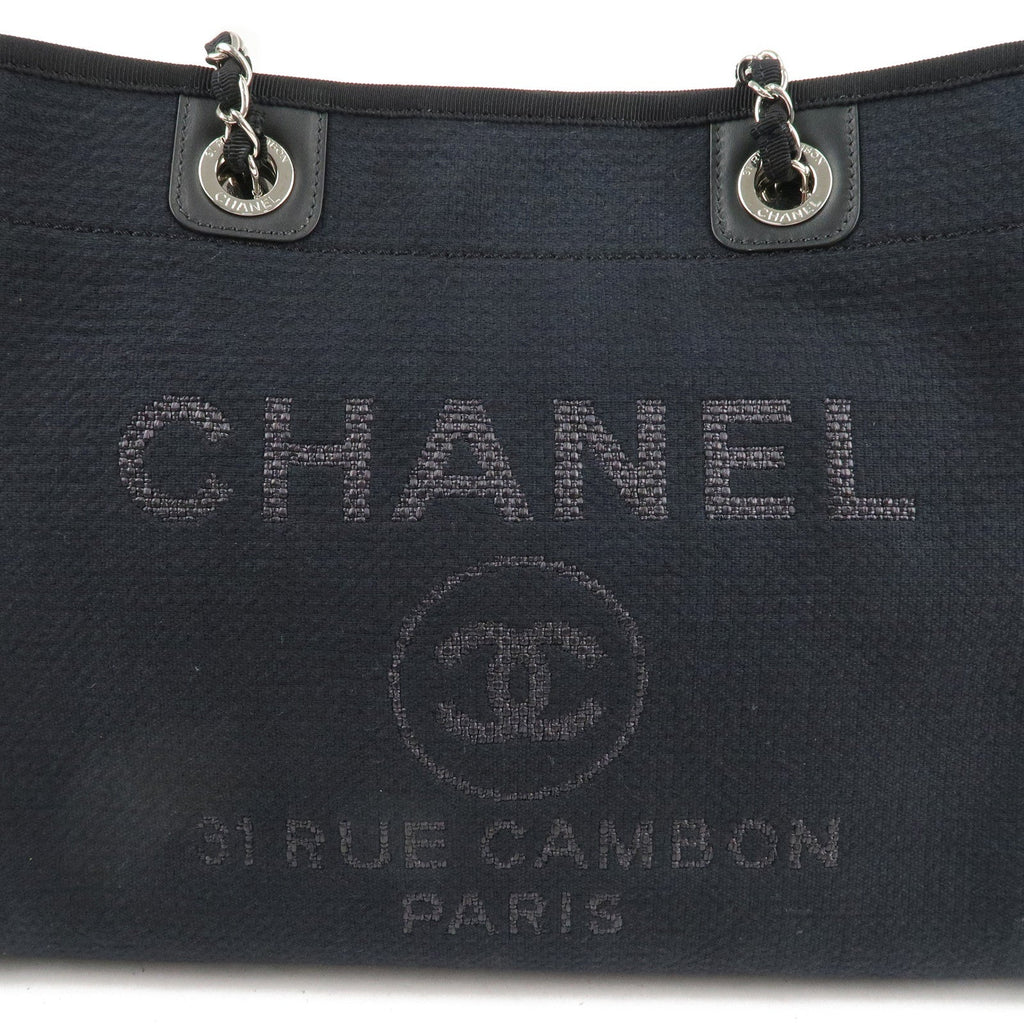 CHANEL Deauville Canvas Leather Chain Tote Bag Black A67001