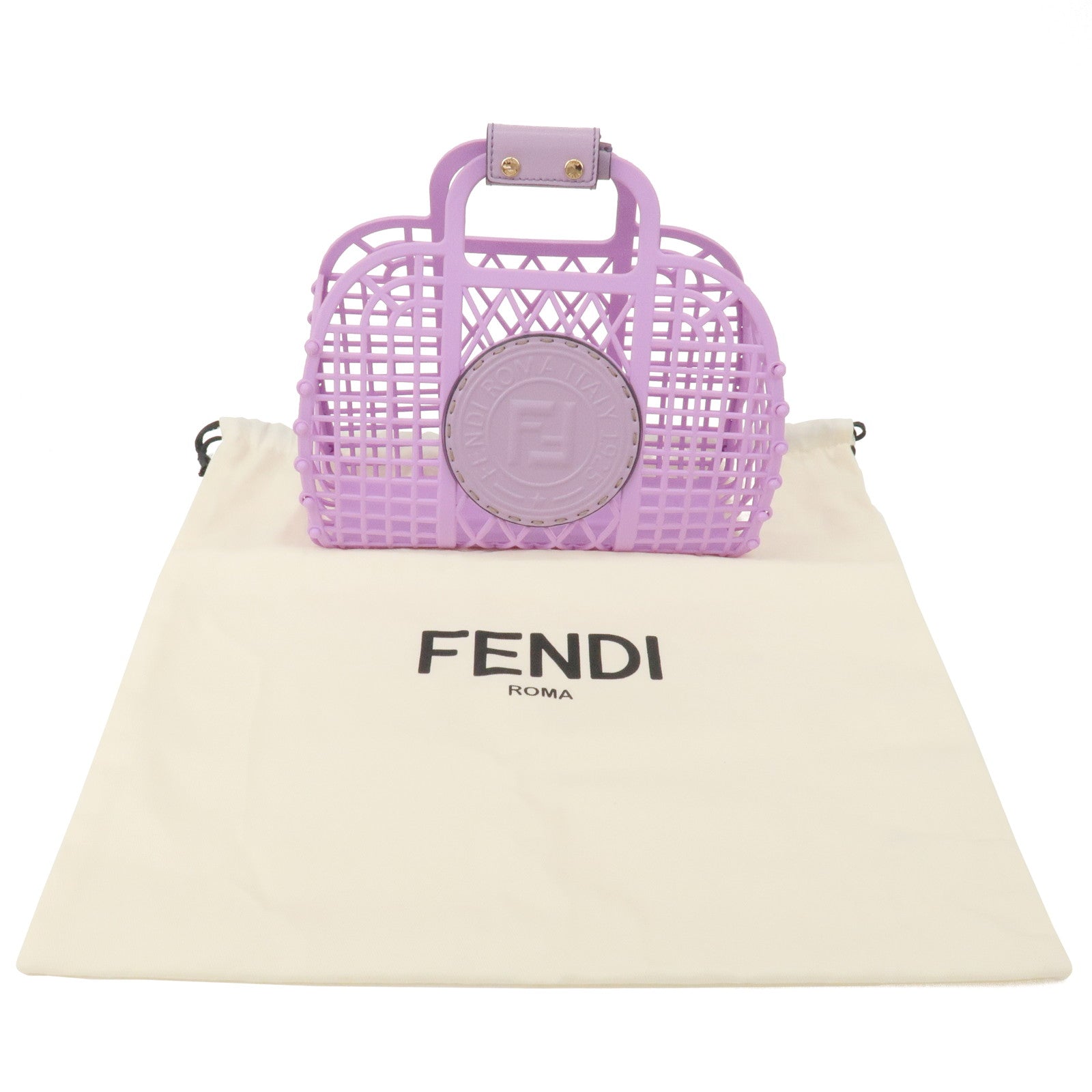 FENDI Plastic Leather Basket Hand Bag Small Purple 8BH388