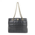 CHANEL Chocolate Bar Lamb Skin Chain Tote Bag Black