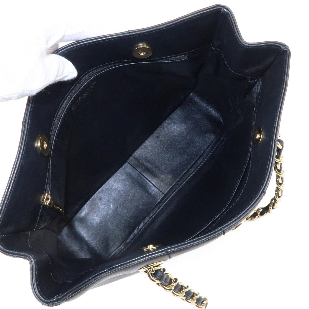 CHANEL Chocolate Bar Lamb Skin Chain Tote Bag Black