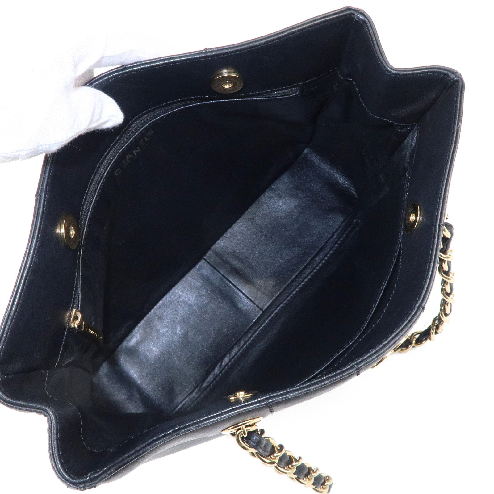 CHANEL Chocolate Bar Lamb Skin Chain Tote Bag Black