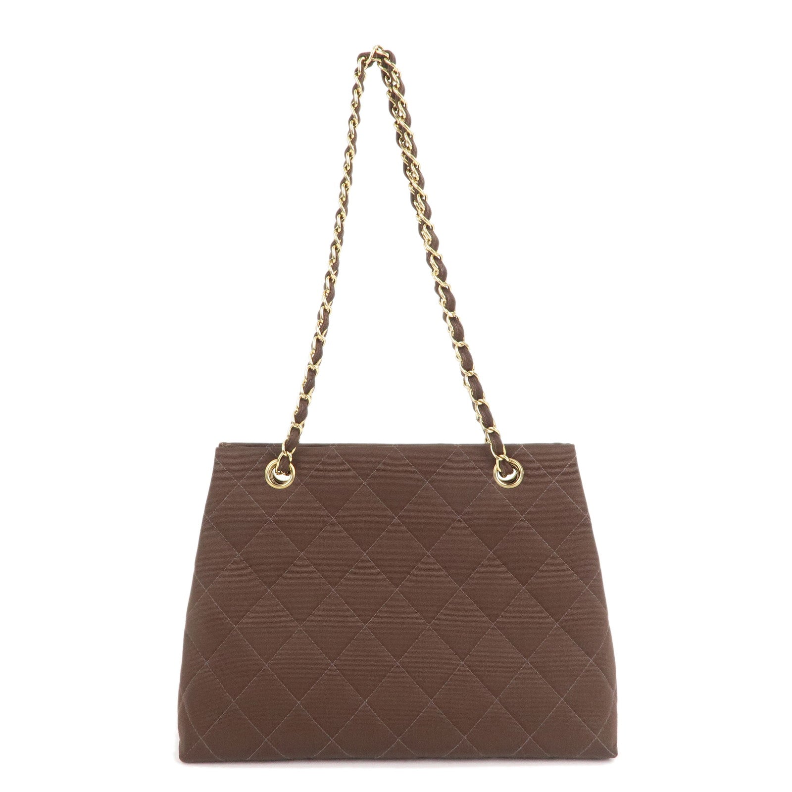 CHANEL Matelasse Nylon Canvas Chain Shoulder Bag Brown
