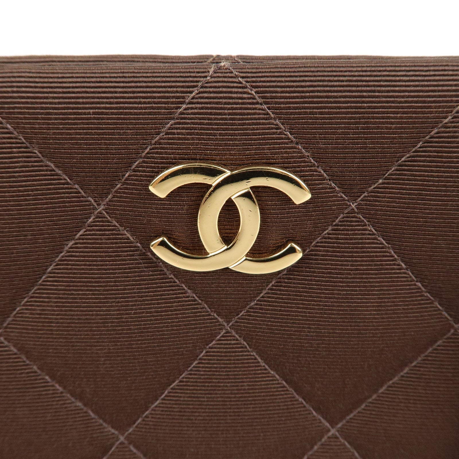 CHANEL Matelasse Nylon Canvas Chain Shoulder Bag Brown