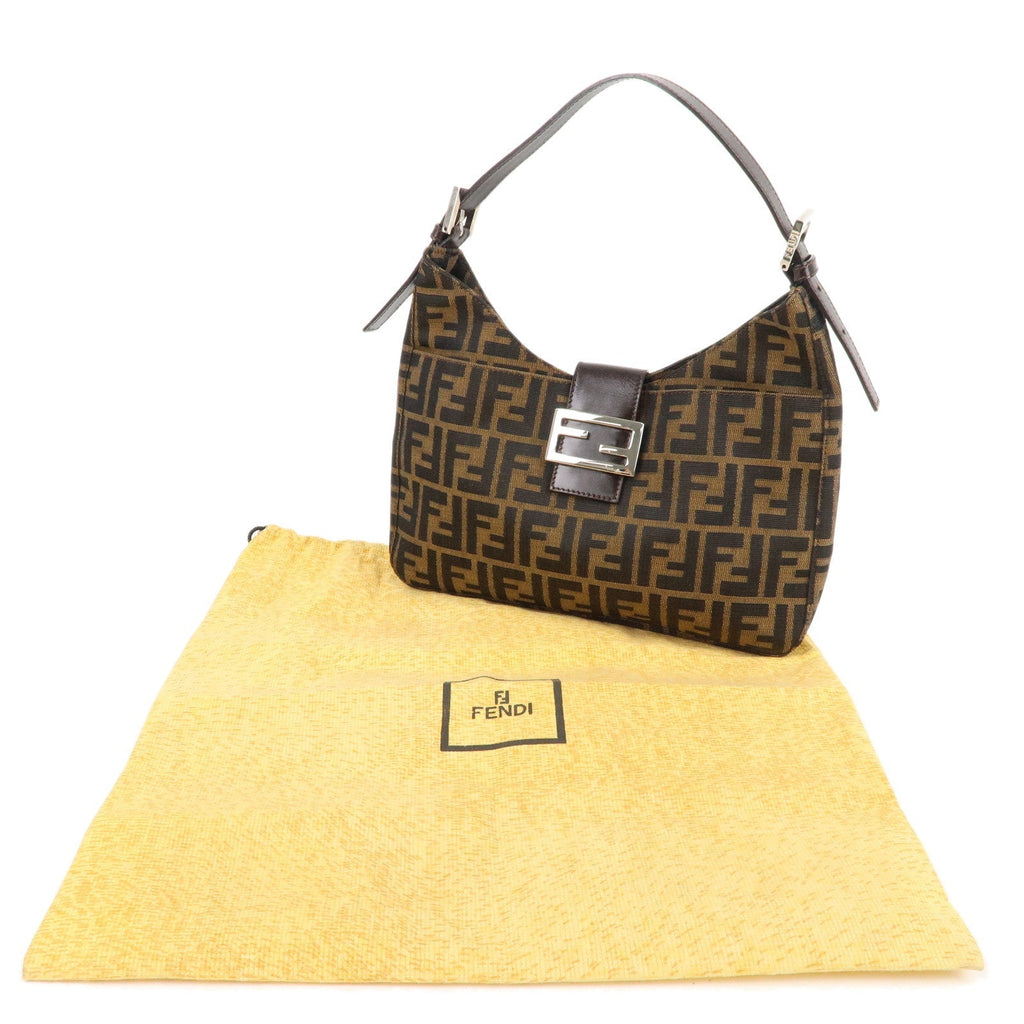 FENDI Zucca Canvas Leather Shoulder Bag Brown Black 26569