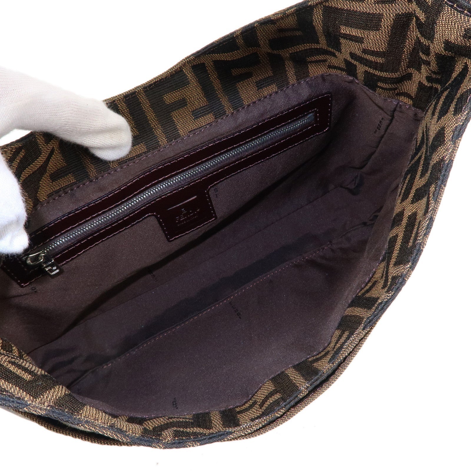 FENDI Zucca Canvas Leather Shoulder Bag Brown Black 26569