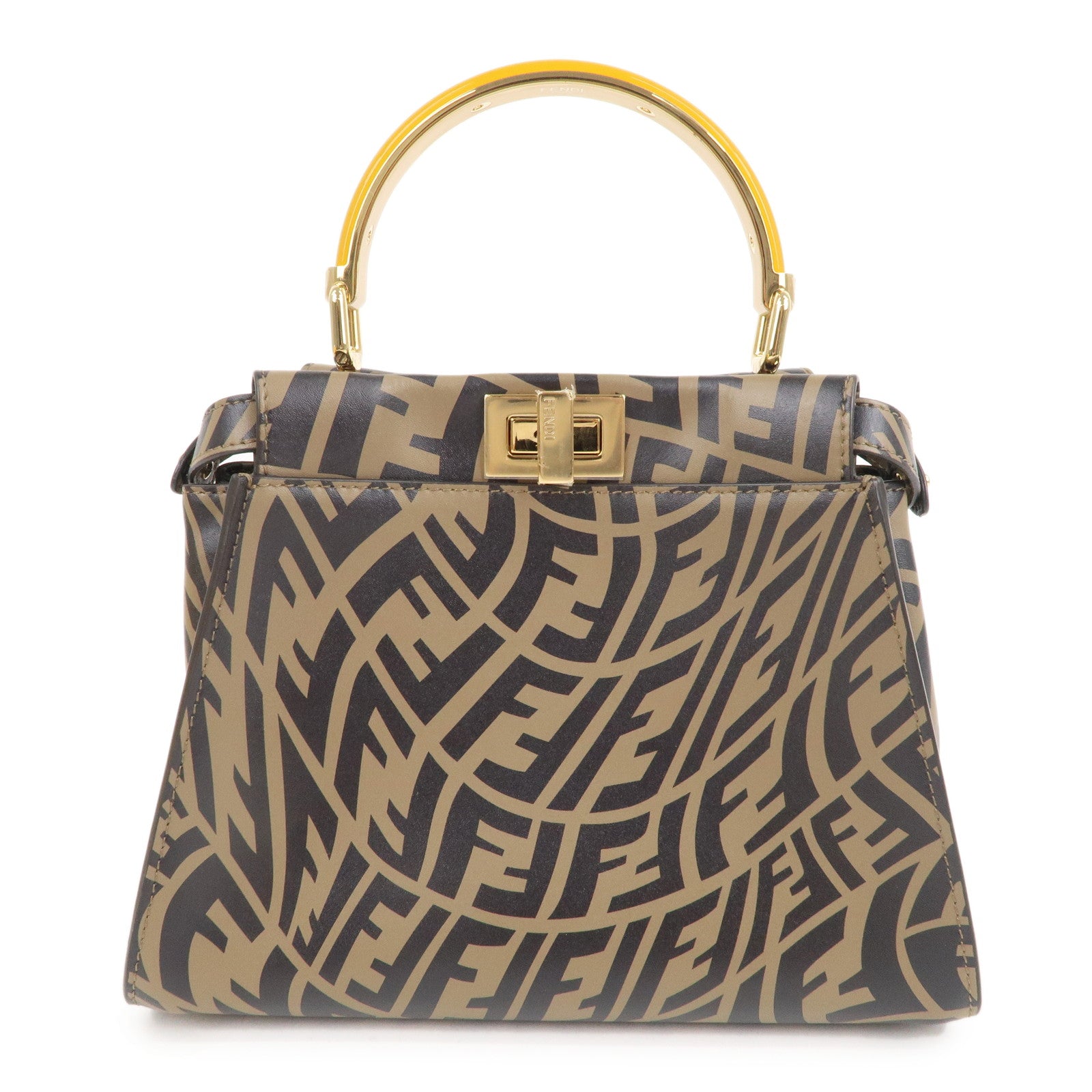 FENDI FF Vertigo Mini Peekaboo Leather Bag Brown Black 8BN244 Used F/S