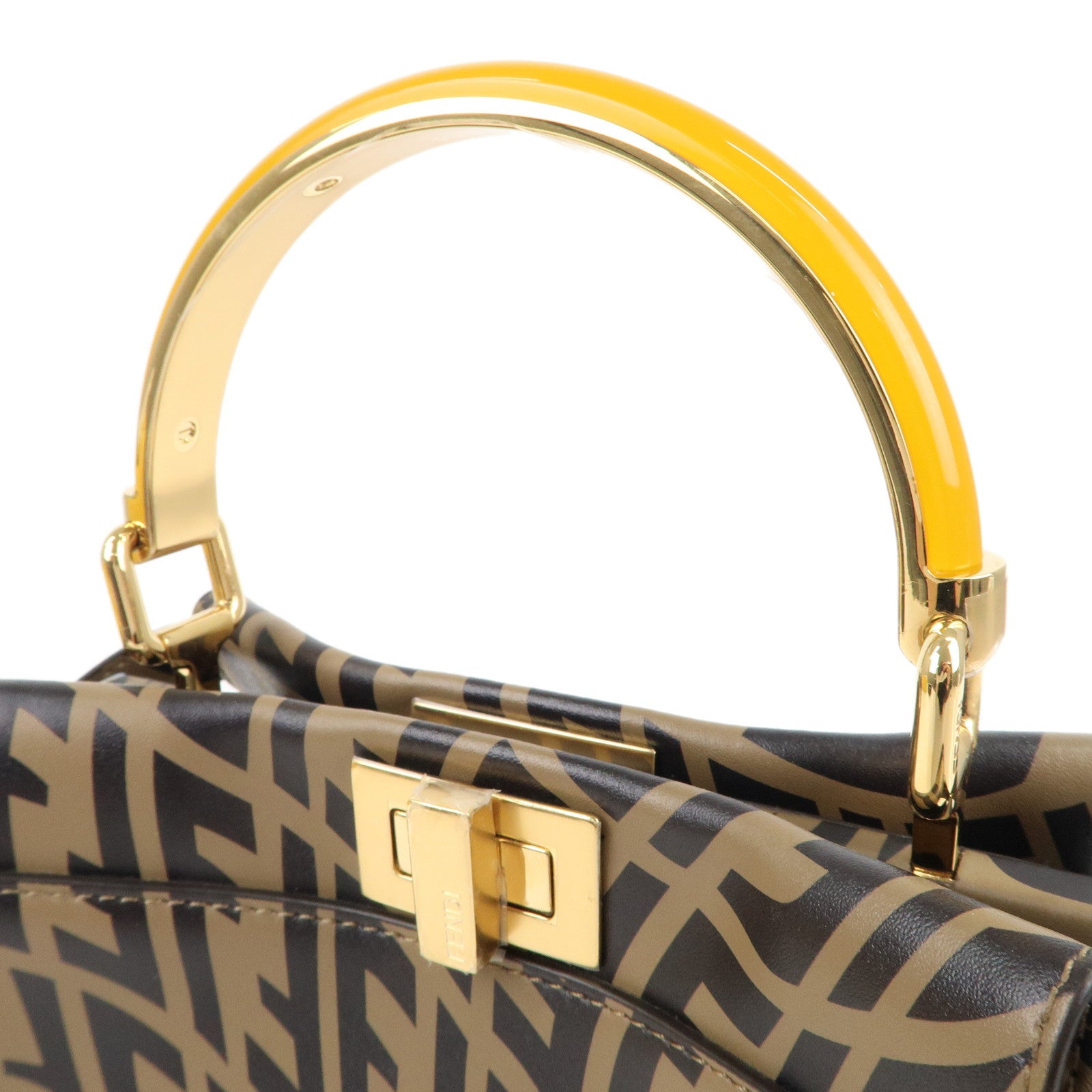 FENDI FF Vertigo Mini Peekaboo Leather Bag Brown Black 8BN244 Used F/S