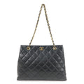 CHANEL Matelasse Lamb Skin Chain Tote Bag Black Gold HDW