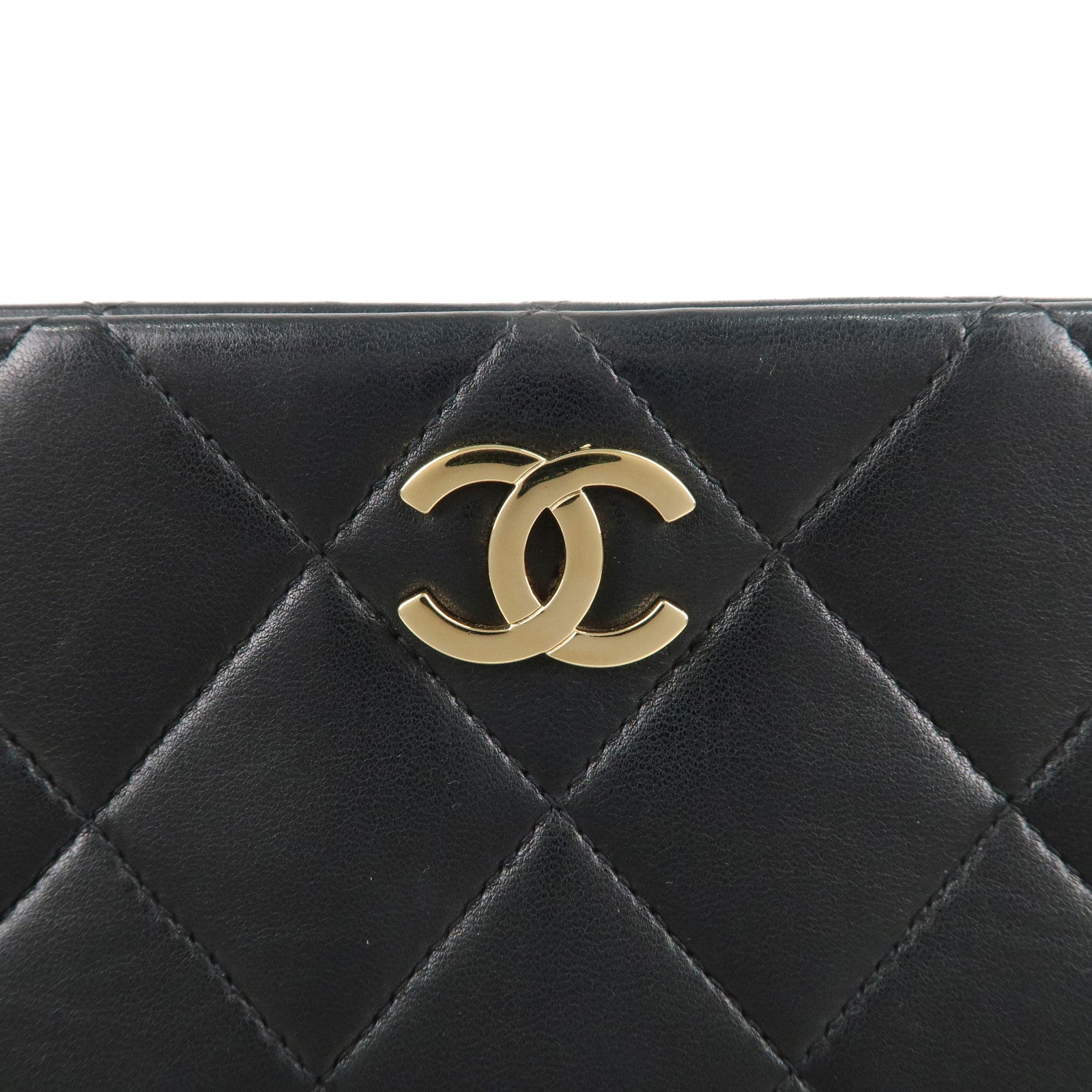 CHANEL Matelasse Lamb Skin Chain Tote Bag Black Gold HDW