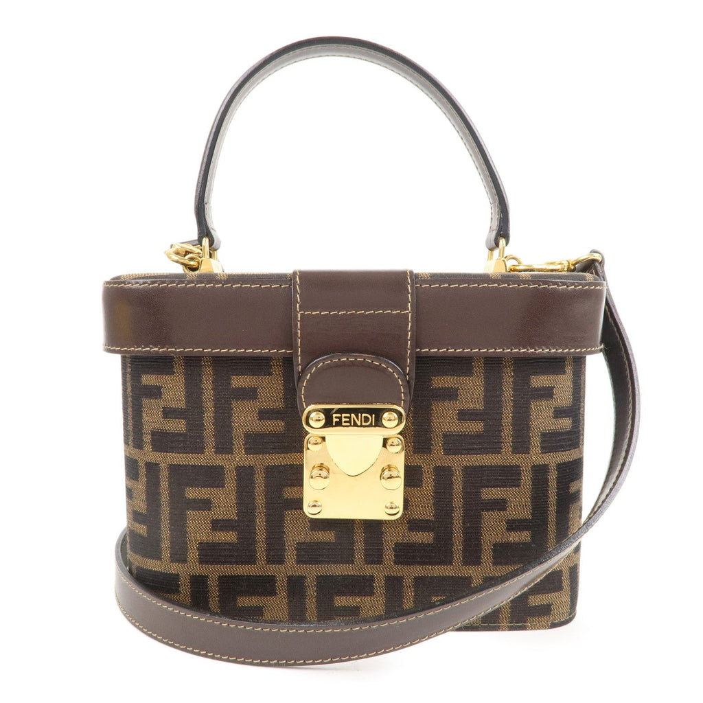 FENDI Zucca Canvas Leather Vanity Bag 2way Hand Bag 0914931
