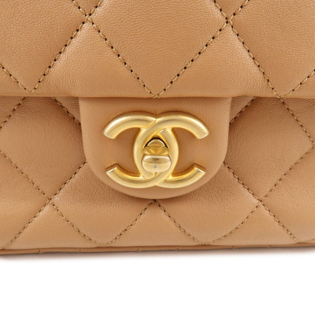CHANEL Matelasse Lamb Skin Chain Shoulder Bag Beige Gold HDW