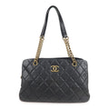 CHANEL Matelasse Lamb Skin Chain Shoulder Bag Black Bags Glimer Gold