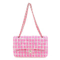 CHANEL Matelasse 25 Tweed Leather Chain W Flap Shoulder Bag Pink