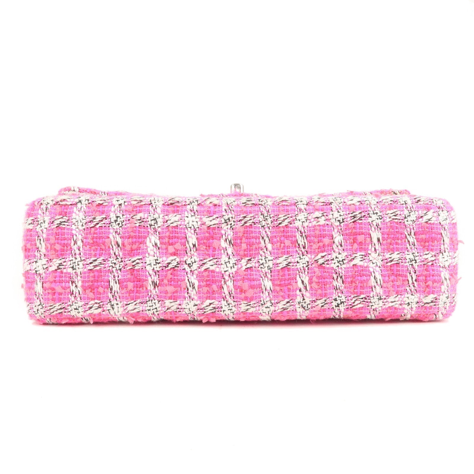CHANEL Matelasse 25 Tweed Leather Chain W Flap Shoulder Bag Pink