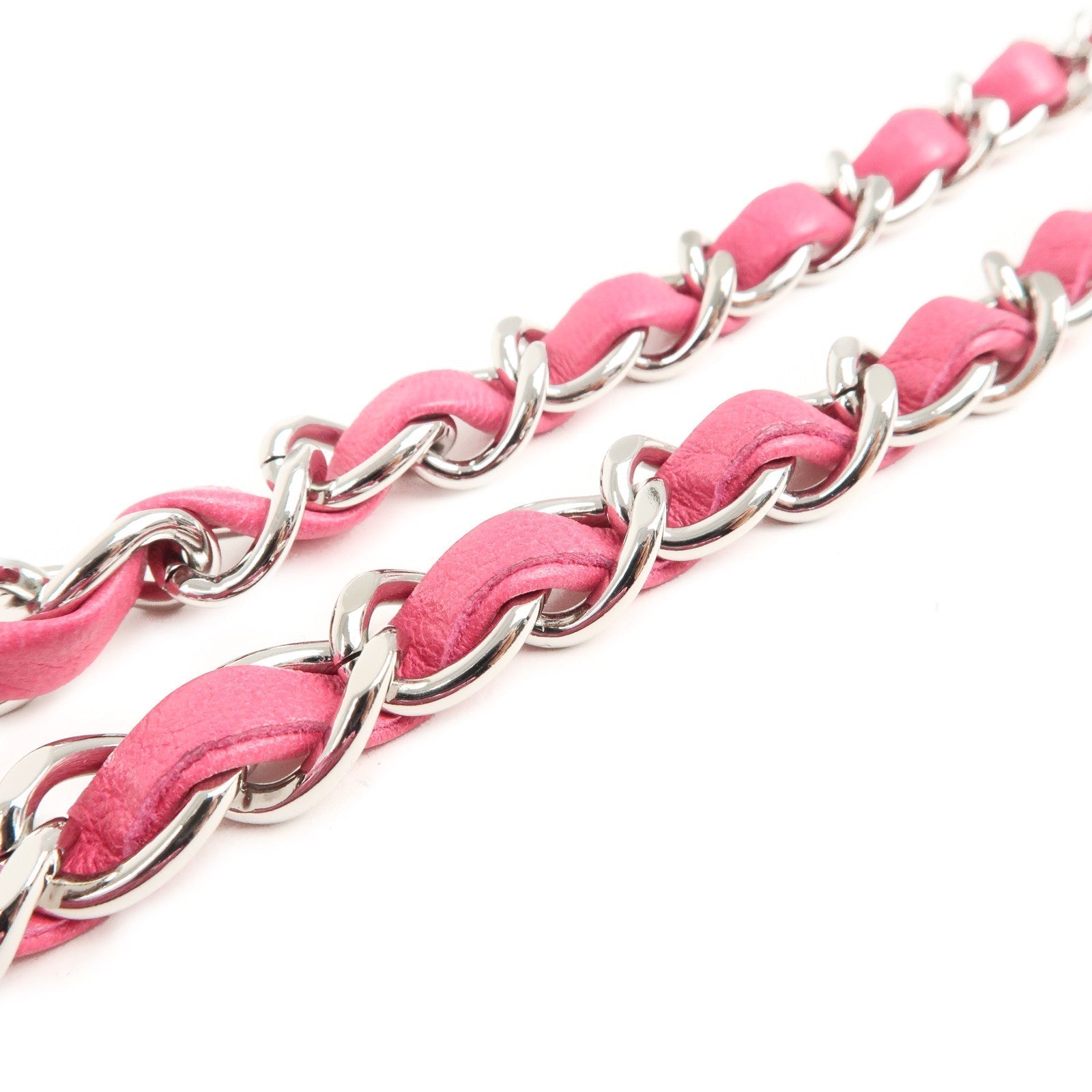 CHANEL Matelasse 25 Tweed Leather Chain W Flap Shoulder Bag Pink